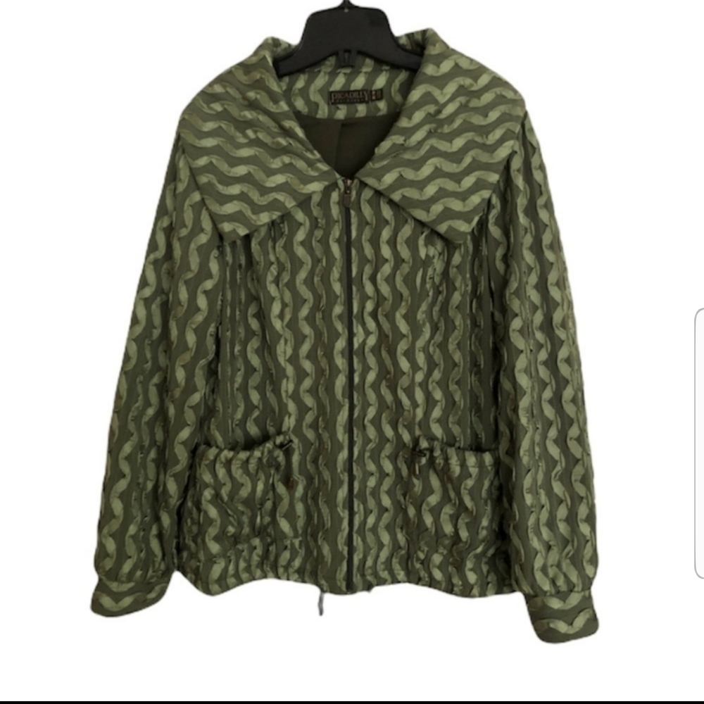 PICADILLY FASHIONS Vintage Green Ribbon Bomber Jacket. Cowl neck. Retro Vibe